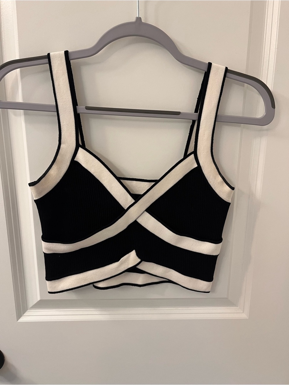 Cider Black and Cream Contrast Bandeau Crop Top